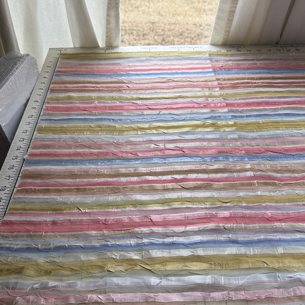 Vintage Crinkle Stripe Fabric – 3 Yards x 54” – Pastel Sheer Plissé – Silk Look - Picture 10 of 15